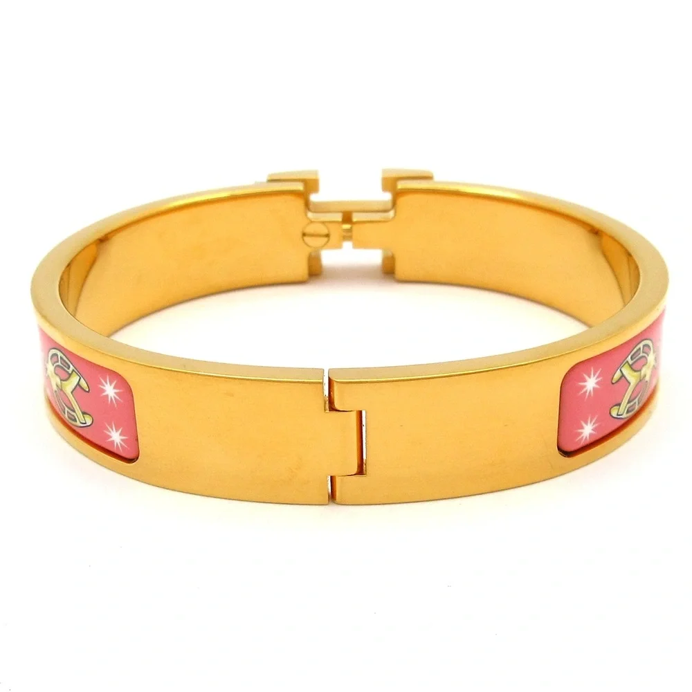 Hermès Clic H Bangle Gold Pink Multi